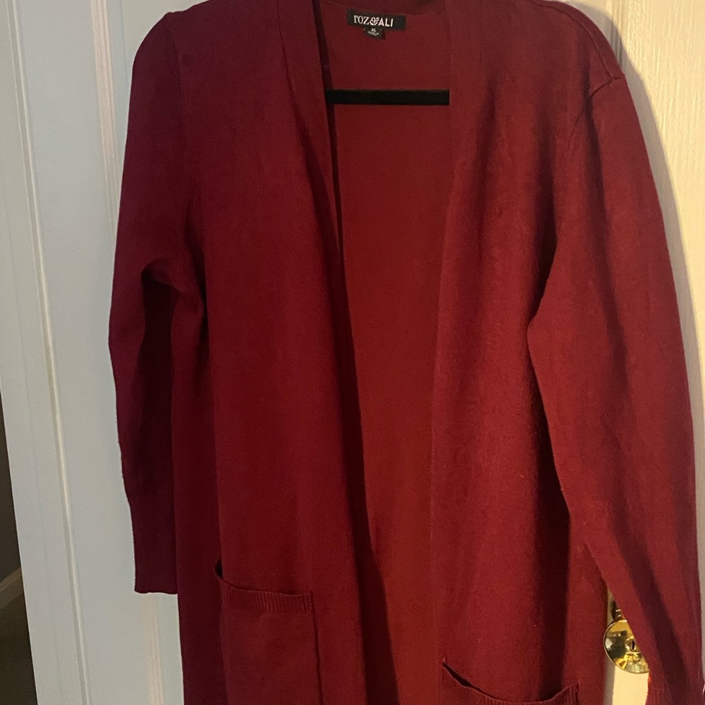 Roz & Ali by Dress Barn Burgundy Sweater with Lace-Up Detail - Picture 2 of 4